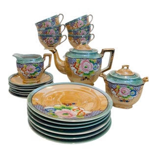 1930s Japanese Lusterware Complete Tea Set for Six- 21 Pieces For Sale