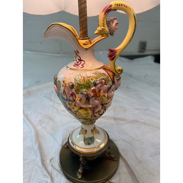 Cream Mid 20th Century Pair of Italian Capodimonte Style Hand-Painted Figural Urn Table Lamps For Sale - Image 8 of 8