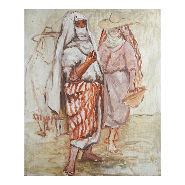 Vintage Mid 20th Century Market Scene Painting For Sale