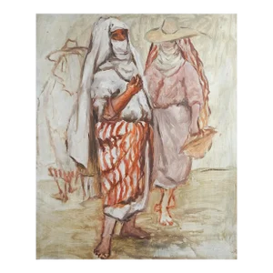 Vintage Mid 20th Century Market Scene Painting