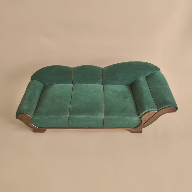 1930s French Art Deco Méredieme Chaise Lounge in Original Green Upholstery, 1930s For Sale - Image 5 of 11
