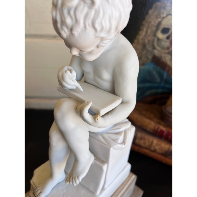White Early 20th Century Italian Porcelain Bisque Figure of a Putto Writing After Canova For Sale - Image 8 of 14
