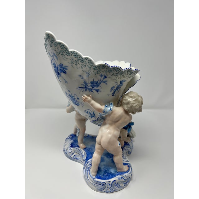 Ceramic Antique Rococo-Revival Figural Spill Vase With Cherubs For Sale - Image 7 of 12