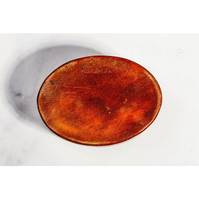 Mid Century Gilt Fleur De Lis Oval Trinket Box, G. Fox & Co. Vintage Italian Leather Jewelry Box Luxury Home Decor For Sale - Image 11 of 12