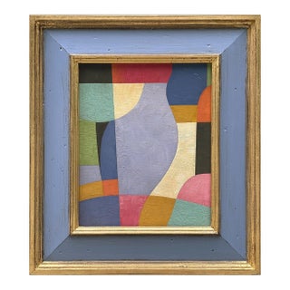 Contemporary Abstract "Periwinkle Blue" Oil Painting in Vintage Painted Frame For Sale