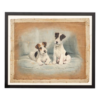 Frederick Thomas Daws, Parson Russell Terrier Pups, Oil on Canvas, 1930 For Sale