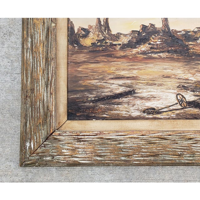"Desert Solitude" – Large Mid-Century Western Surrealism Oil Style of James Sims For Sale In Los Angeles - Image 6 of 11
