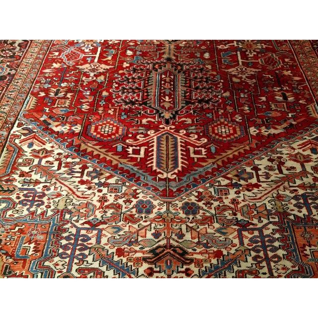 Textile Antique Oversized Persian Heriz Serapi Rug, Hand-Knotted Wool, Geometric Pattern, Red & Navy, 10x20 For Sale - Image 7 of 9