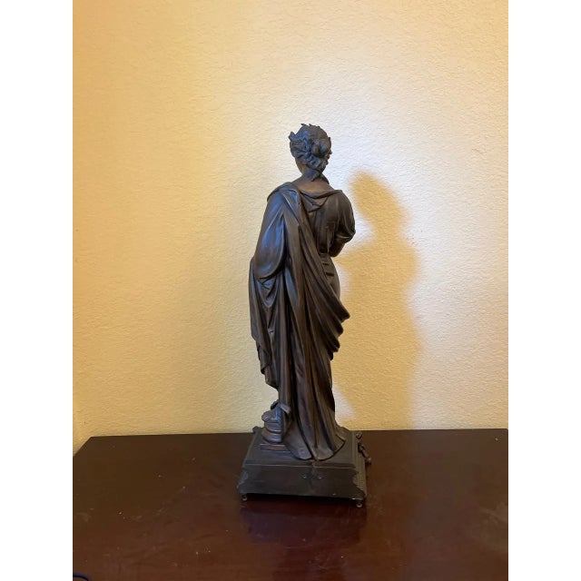 Metal Mid 20th Century Large Neoclassical Allegorical Figure With Tragedy Mask, Bronze-Finished Spelter Sculpture For Sale - Image 7 of 18