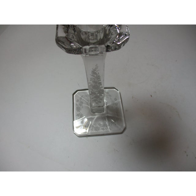 1930s Etched Floral Crystal Candle Holders, Pair For Sale - Image 6 of 10