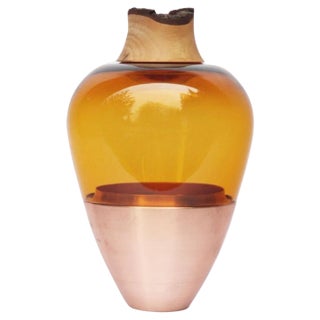Amber and Copper Sculpted Vase in Blown Glass by Pia Wüstenberg For Sale