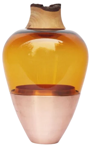 Amber and Copper Sculpted Vase in Blown Glass by Pia Wüstenberg