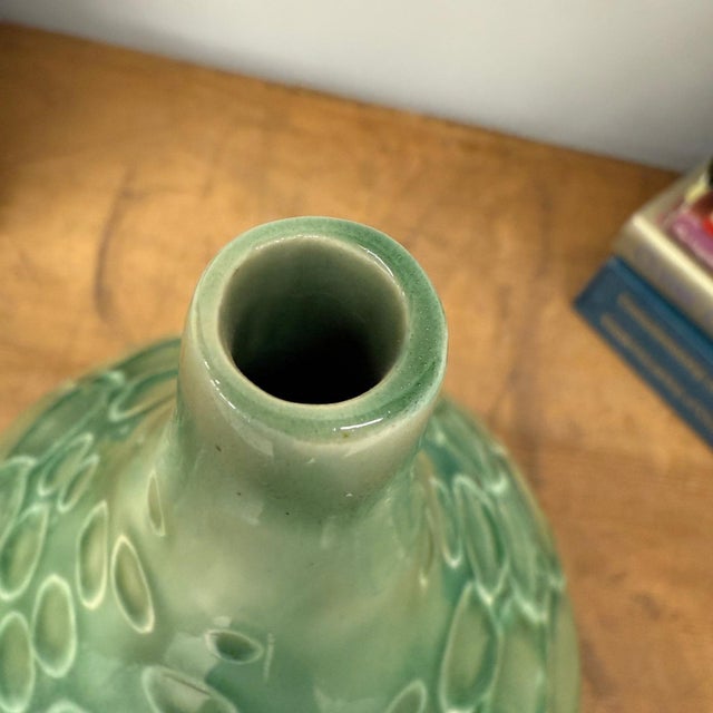 Round Green Snakeskin Design Vase with Small Narrow Neck For Sale - Image 9 of 9