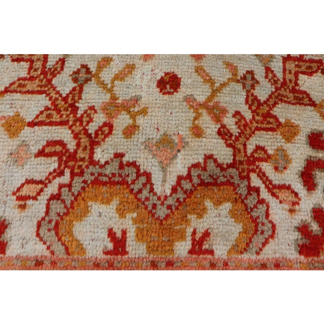 Salmon Antique Turkish Oushak With Elegant Motifs in Red, Ivory, Gold and Salmon Pink 7 X 9'8 For Sale - Image 8 of 15
