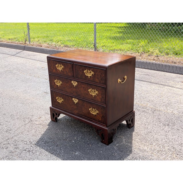 Wood Vintage Georgian Style Burl Walnut Chest of Drawers For Sale - Image 7 of 15