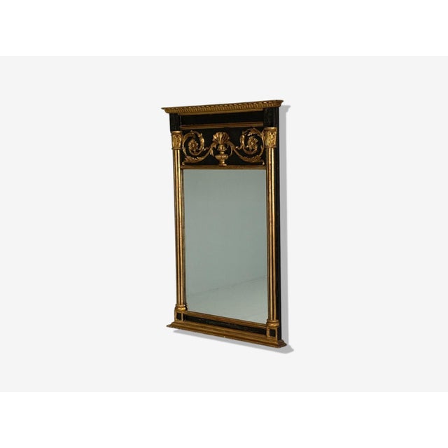 Neoclassical Neoclassical Style, Trumeau Mirror, Black Painted Wood, Giltwood, Italy, 20th C. For Sale - Image 3 of 7