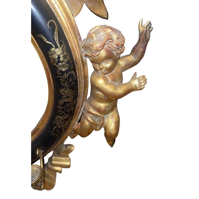 Italian 20th C. Rococo Style Ebonized & Giltwood Mirror W/ Putti & Candle Arms For Sale - Image 4 of 8