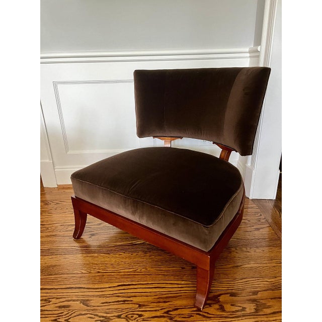 Late 20th Century Contemporary Velvet and Mahogany Chair by Barbara Barry For Sale In Nashville - Image 6 of 6