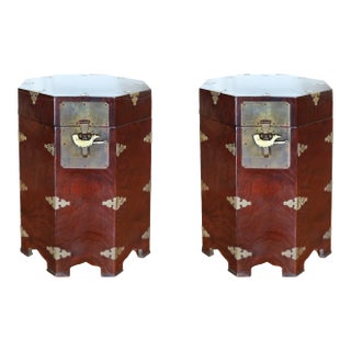 Side Tables Octagonal Mahogany and Brass - A Pair For Sale
