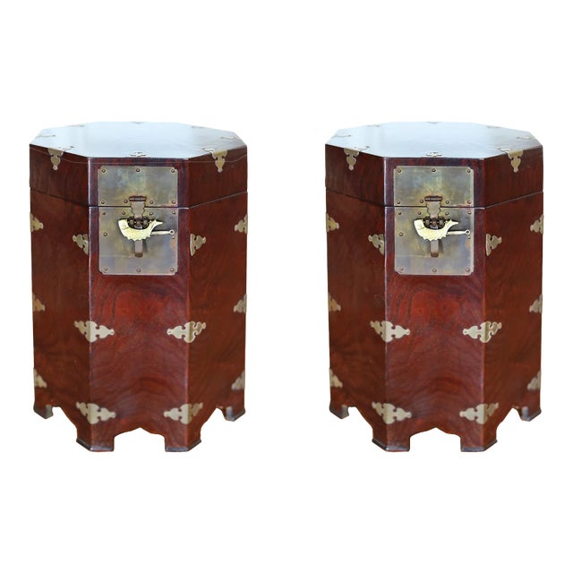 Side Tables Octagonal Mahogany and Brass - A Pair For Sale