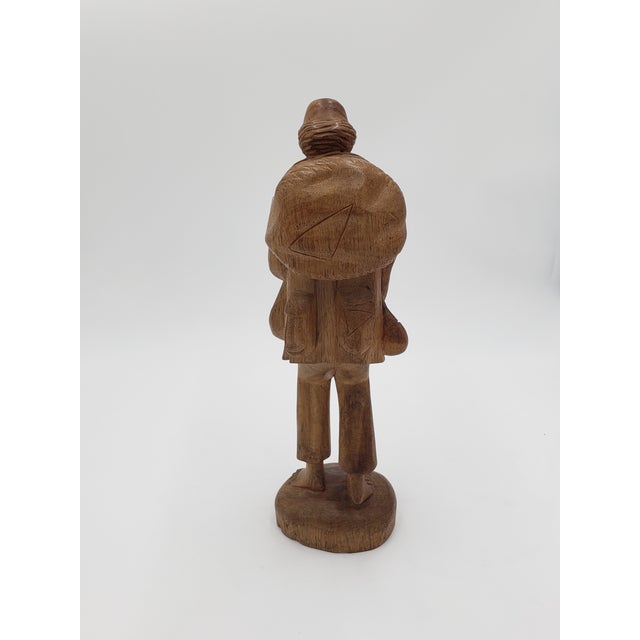 1970s Mid-Century Hand-Carved Wooden Figurative Sculpture of a Wandering Traveler For Sale - Image 5 of 10