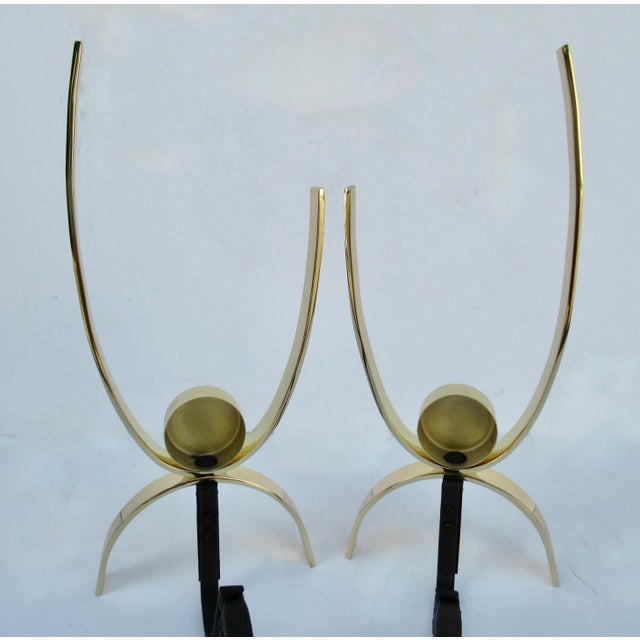 C.1950's-60's Mid-Century Original Donald Deskey Polished Brass & Iron Andirons -A Pair For Sale - Image 18 of 18