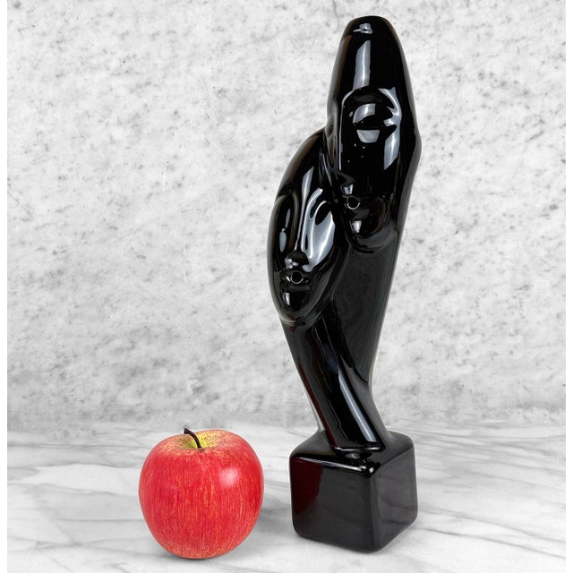 Postmodern Vintage Postmodern Abstract Black Ceramic Lovers Sculpture For Sale - Image 3 of 8