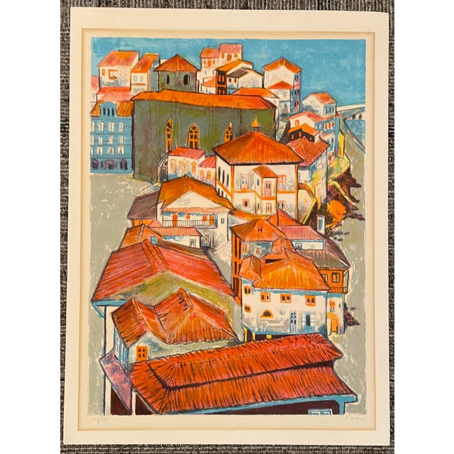 1960s European Village Rooftop Lithograph For Sale - Image 4 of 4