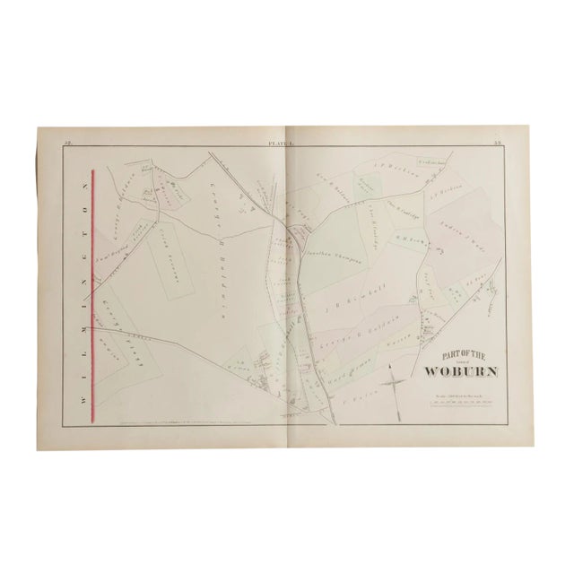 Antique Woburn Massachusetts Atlas Map Plate L For Sale