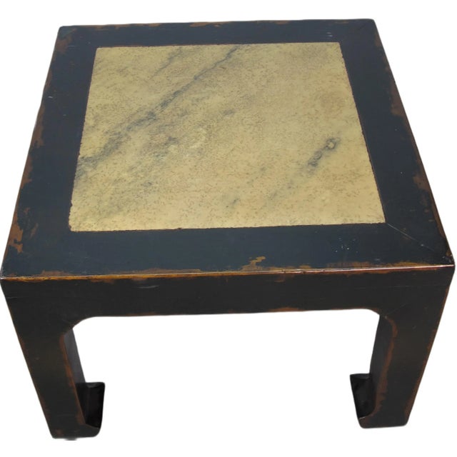 2020s Marble Top Square and Distressed Black Vintage Accent or Side Table or Coffee Table, 18"h For Sale - Image 5 of 6