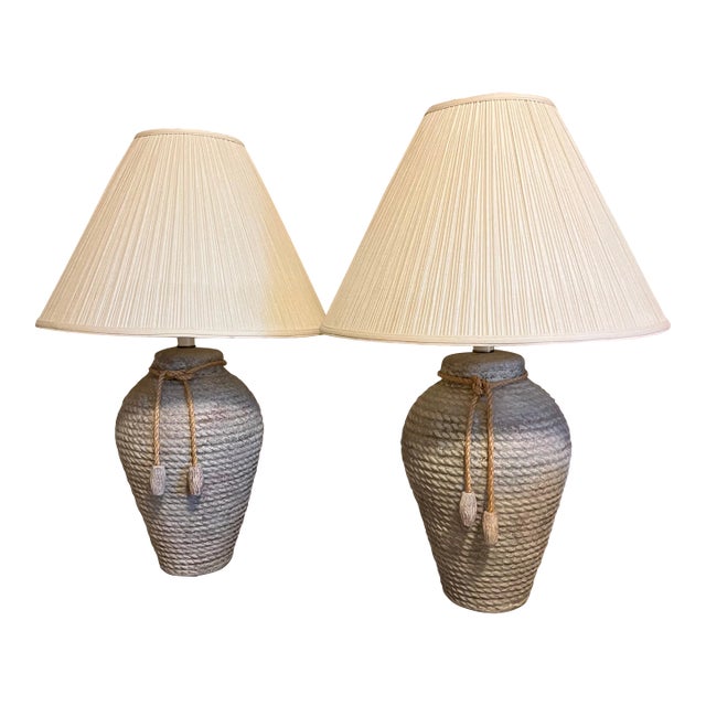 Set of 2 Large Lamps With Jute Tie For Sale