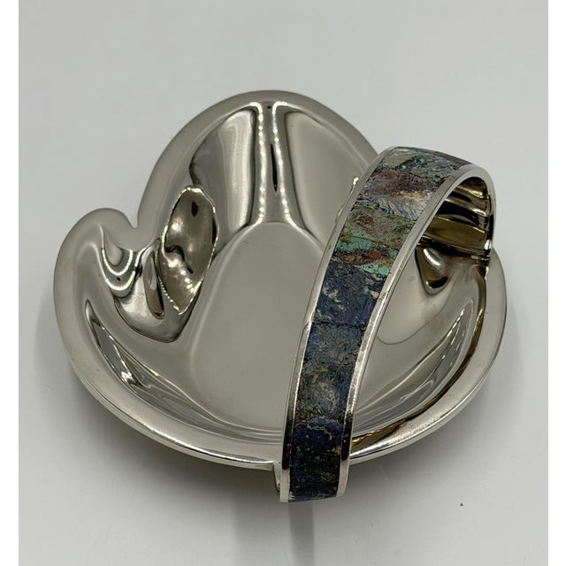 Los Castillo Taxco Silver Plate Malachite & Lapis Catchall Dish, Mexico 1960s For Sale - Image 11 of 18