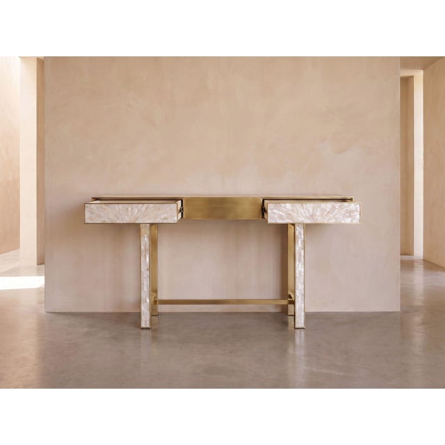 Not Yet Made - Made To Order Arcana Mother of Pearl Inlay and Brass Console Table by House of Jaipur For Sale - Image 5 of 7