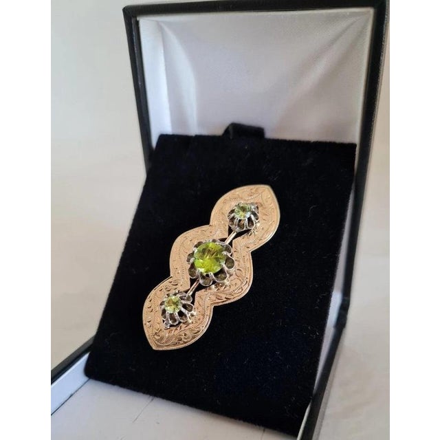 Gold Antique Yellow & White Gold Peridot Brooch For Sale - Image 8 of 9