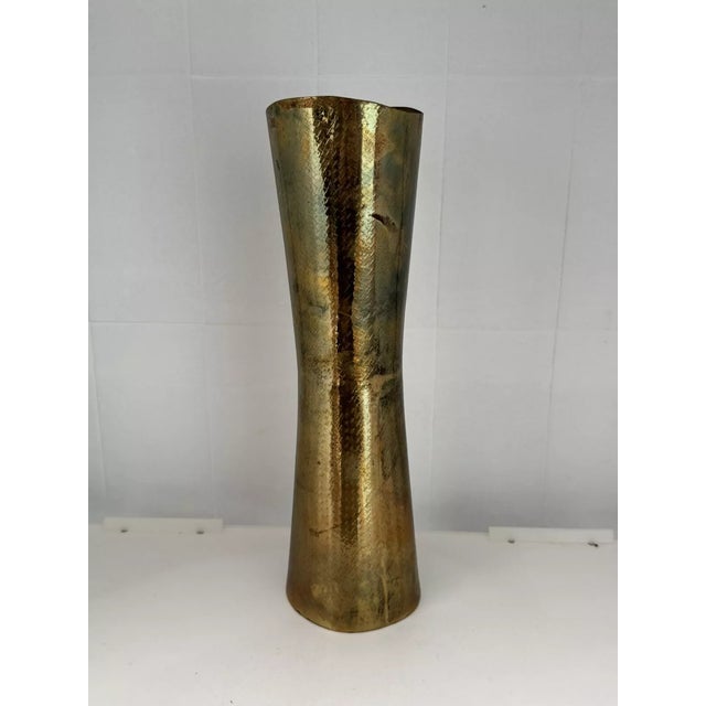 Italian Modern Hand-Beaten Brass Vase, 1970s For Sale - Image 10 of 12