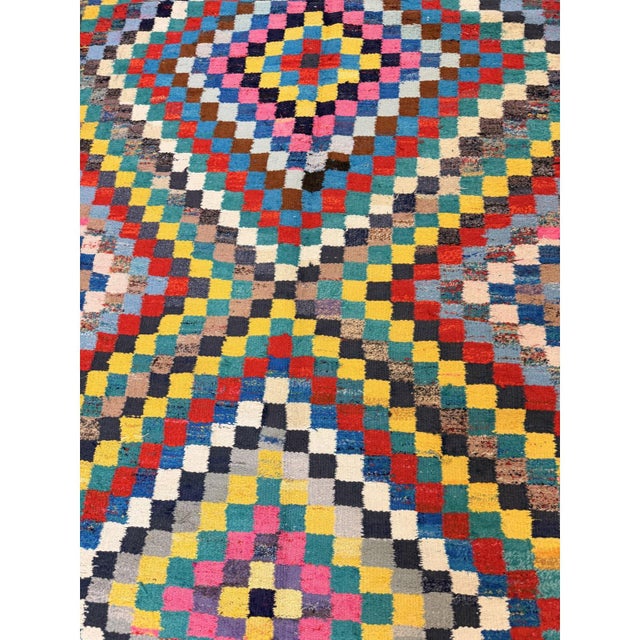 1930s 1930s Antique Multicolor Diamond Turkish Village Kilim Runner Flatweave Wool Rug For Sale - Image 5 of 5