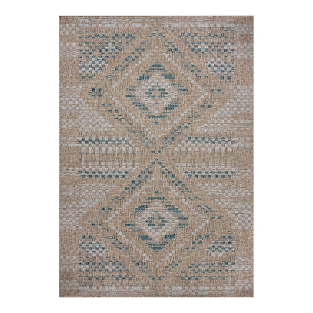 Amber Lewis x Loloi Topanga Natural / Aqua 18" x 18" Sample Rug For Sale