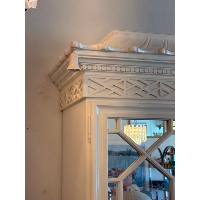 Hollywood Regency Vintage Fret Fretwork Chippendale Mirrored Bells Pagoda Cabinet Armoire Bar For Sale - Image 3 of 12