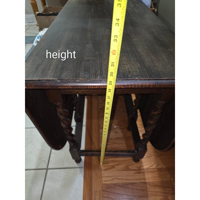 Antique Oak Gateleg Drop-Leaf Table With Barley Twist Legs For Sale - Image 4 of 6