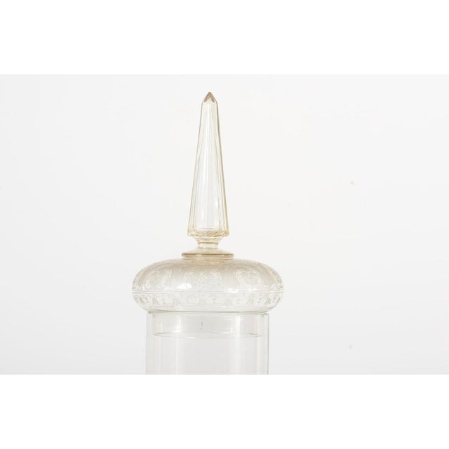 1920s Large Glass Pillar with Delicate Engravings, 1920s For Sale - Image 5 of 7
