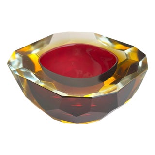 Murano Glass Faceted Sommerso Bowl in Pink and Yellow, Italy, 1960s For Sale