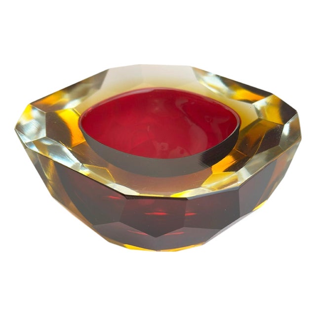 Murano Glass Faceted Sommerso Bowl in Pink and Yellow, Italy, 1960s For Sale