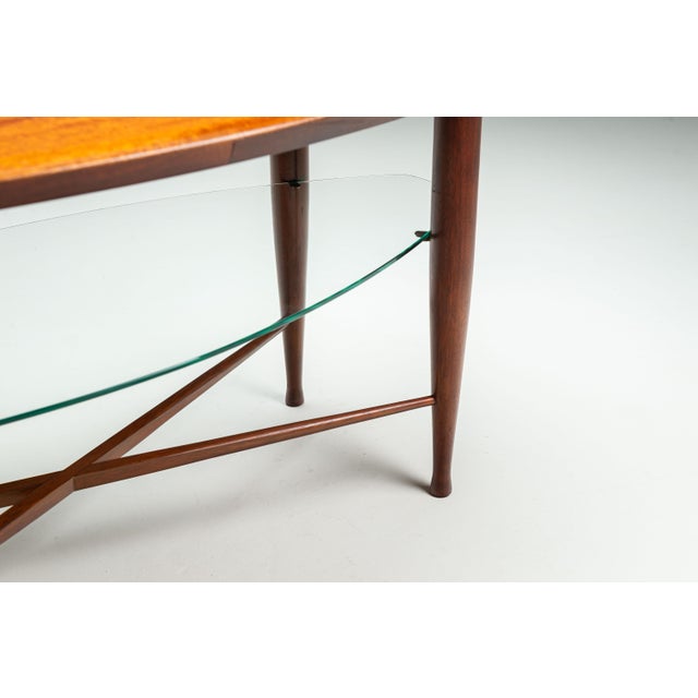 Assymetrical Coffee Table with Glass Storage and Cross Leg Details, 1960s For Sale - Image 11 of 14