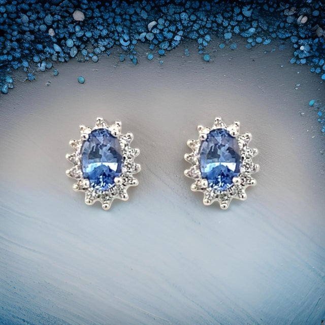 Natural Sapphire Diamond Earrings 14k White Gold 1.68 TCW Certified For Sale - Image 9 of 15