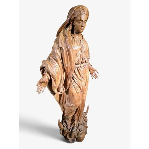 17th Century German Carved Fruitwood Virgin Mary, 1640 For Sale - Image 11 of 15