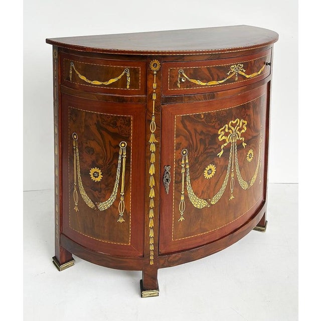Traditional Late 20th Century Demi-Lune Console Cabinet With Inlays and Embellished With Painted Decorations For Sale - Image 3 of 15