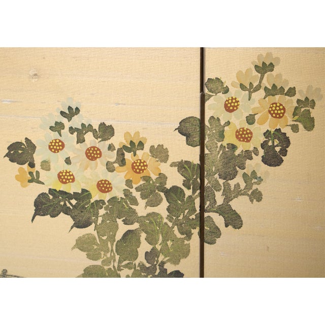 C. 1970s Showa Era Japanese Painted Silk Byobu Screen "Pheasants and Sakura" For Sale - Image 11 of 18