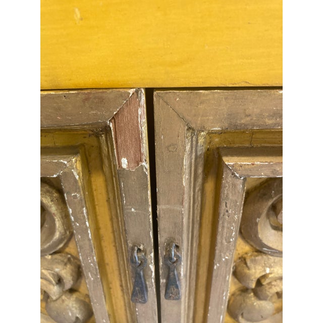 Antique Hand Carved Yellow and Gold Small Cabinet For Sale - Image 11 of 12