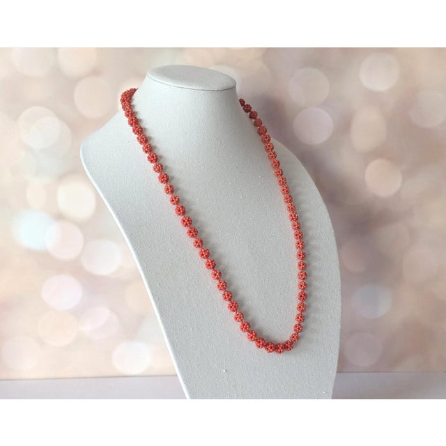 Victorian Antique Salmon Coral Beaded Necklace, 12k White Gold Clasp, 31.5" For Sale - Image 3 of 10