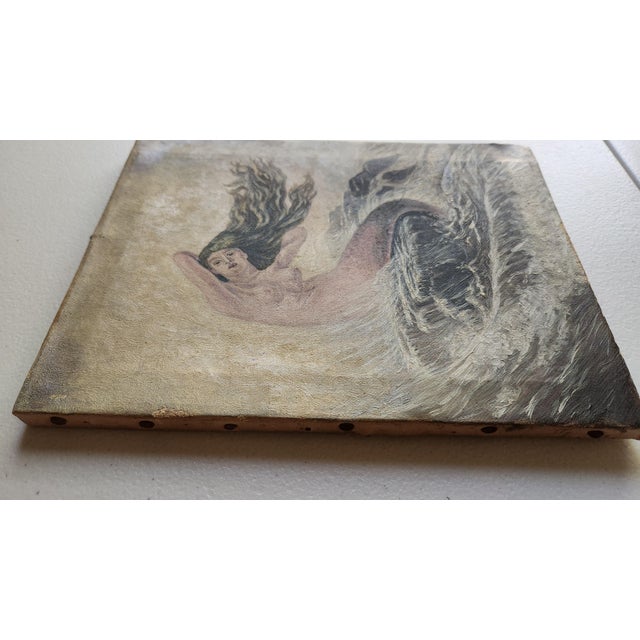 Real Antique Mermaid Oil Painting For Sale - Image 9 of 11